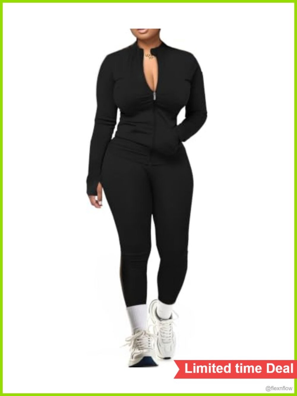 2 Piece Athletic Tracksuit for Women High Waisted Leggings Long Sleeve Zip Up